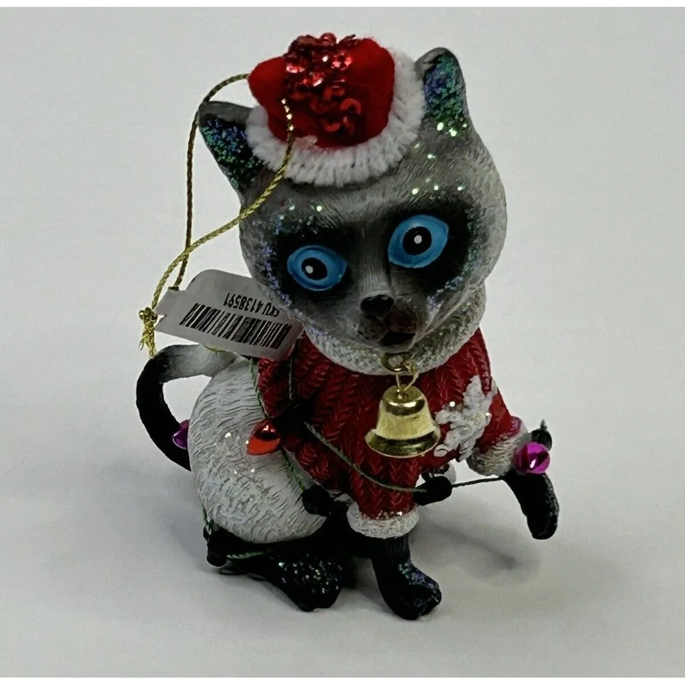 Pier 1 Imports Cat Christmas Ornament Wearing A Santa Hat Multicolored NWT